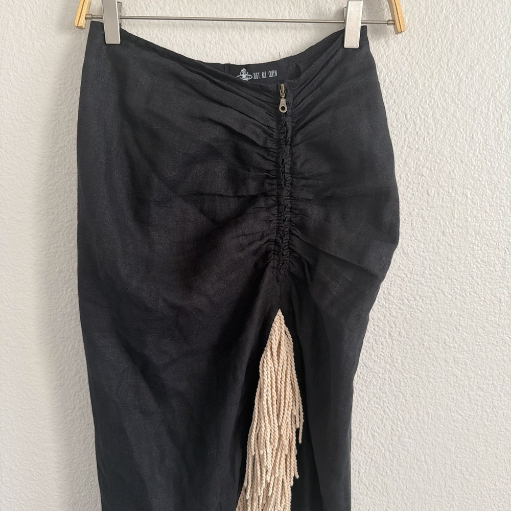 Just be queen JBQ Small Mallorca Fringe Midi Skirt Linen Black Boho Coastal - Picture 4 of 6